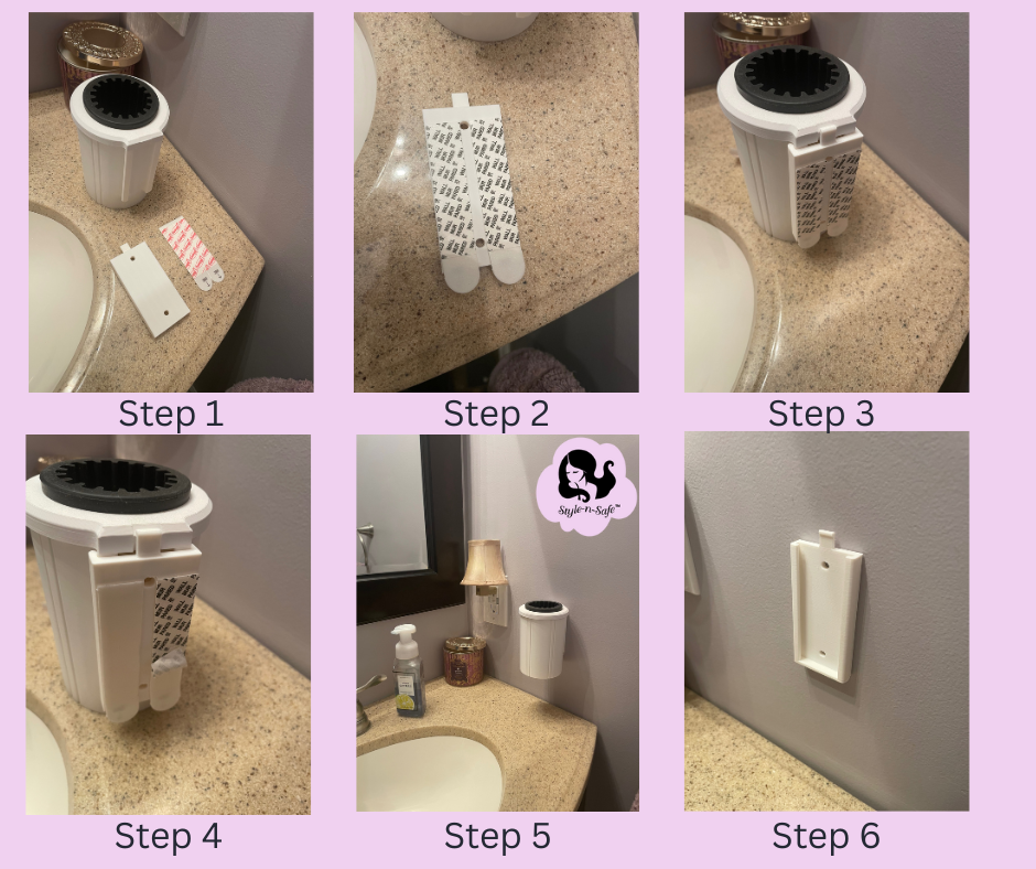 step by step procedure for installing our wall mountable curling iron holder