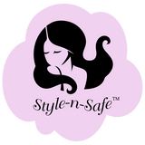 Style N Safe logo - girl with dark hair on a light pink background