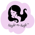 Style N Safe logo - girl with dark hair on a light pink background